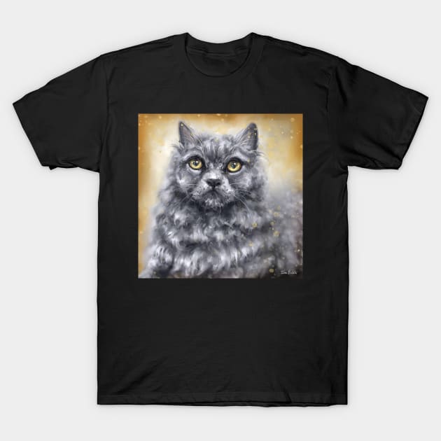 Painting of a Fluffy Blue Persian Cat T-Shirt by ibadishi